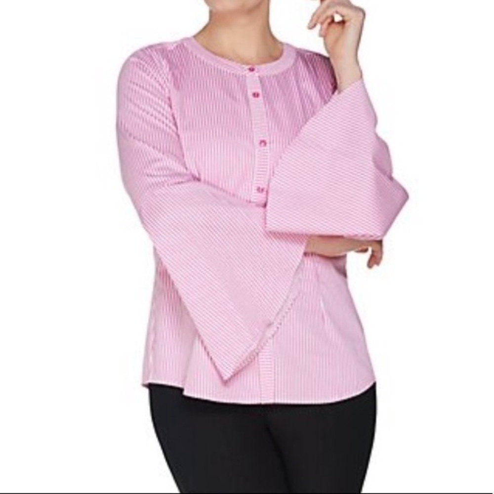 Linea by Louis dell’Olio pink pinstripe blouse, Sz. 10